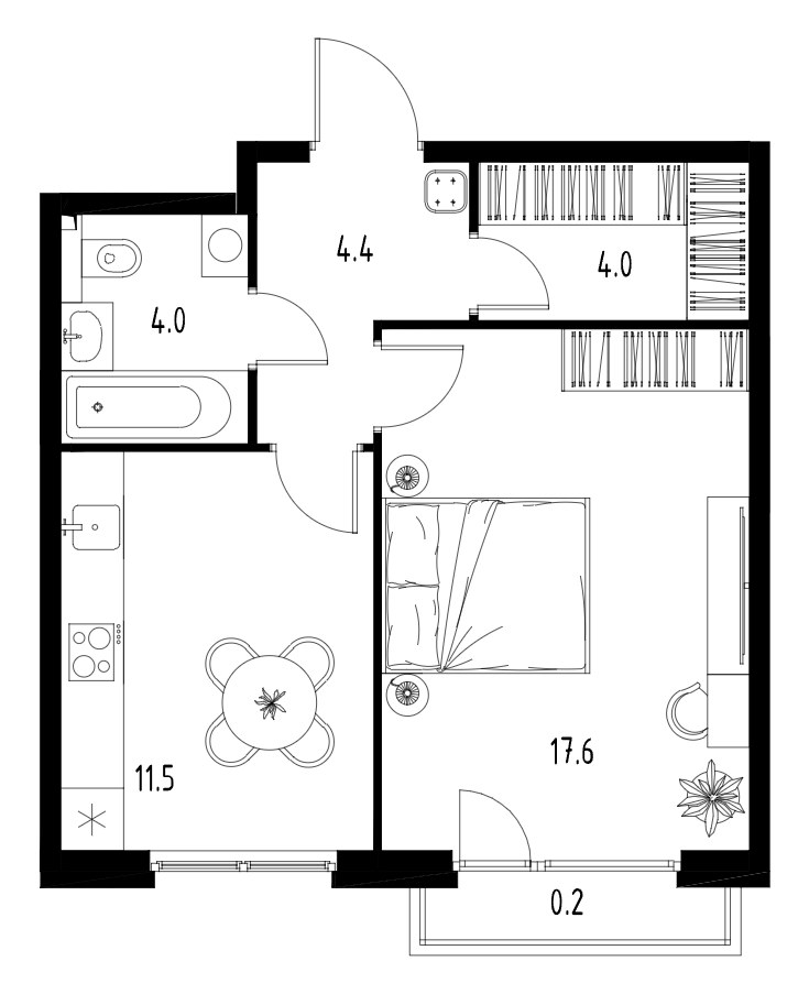 Планировка 41.8 м²