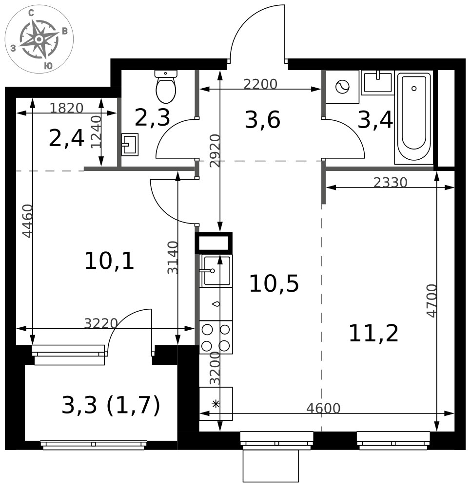 Планировка 45.2 м²
