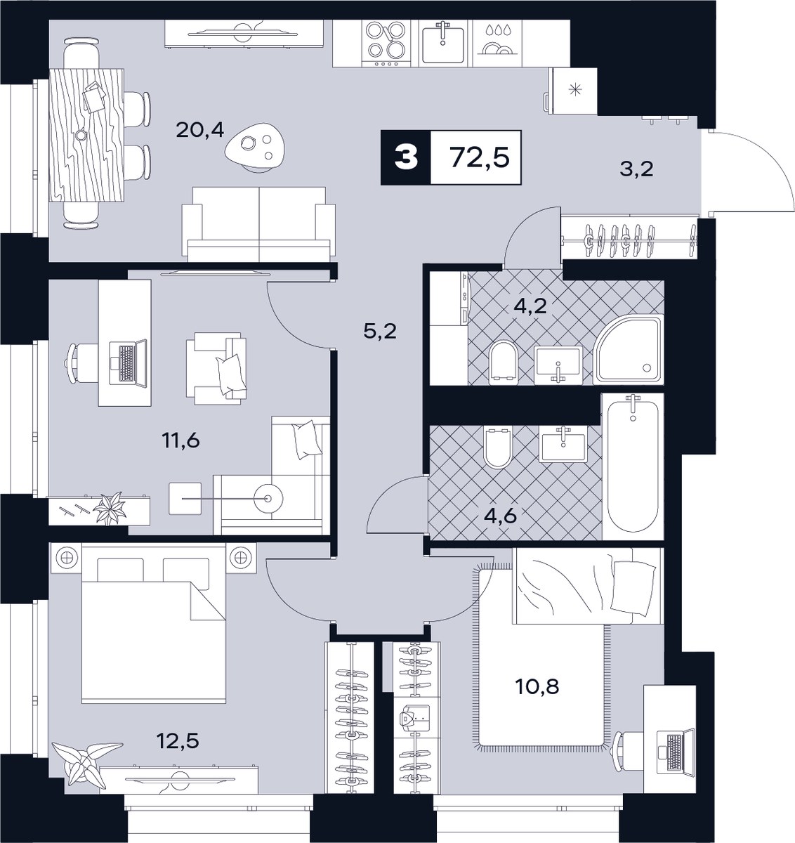 Планировка 72.5 м²