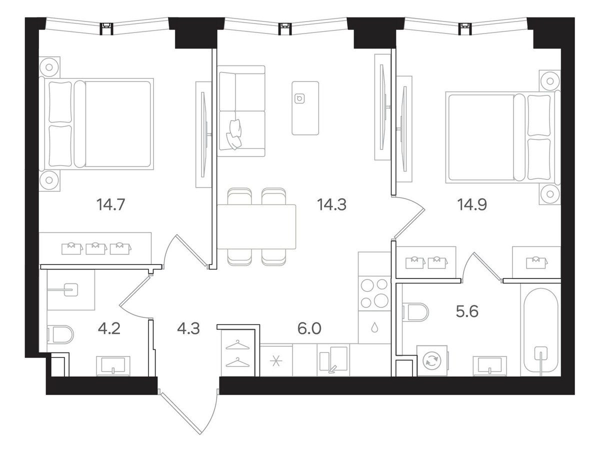 Планировка 64.0 м²