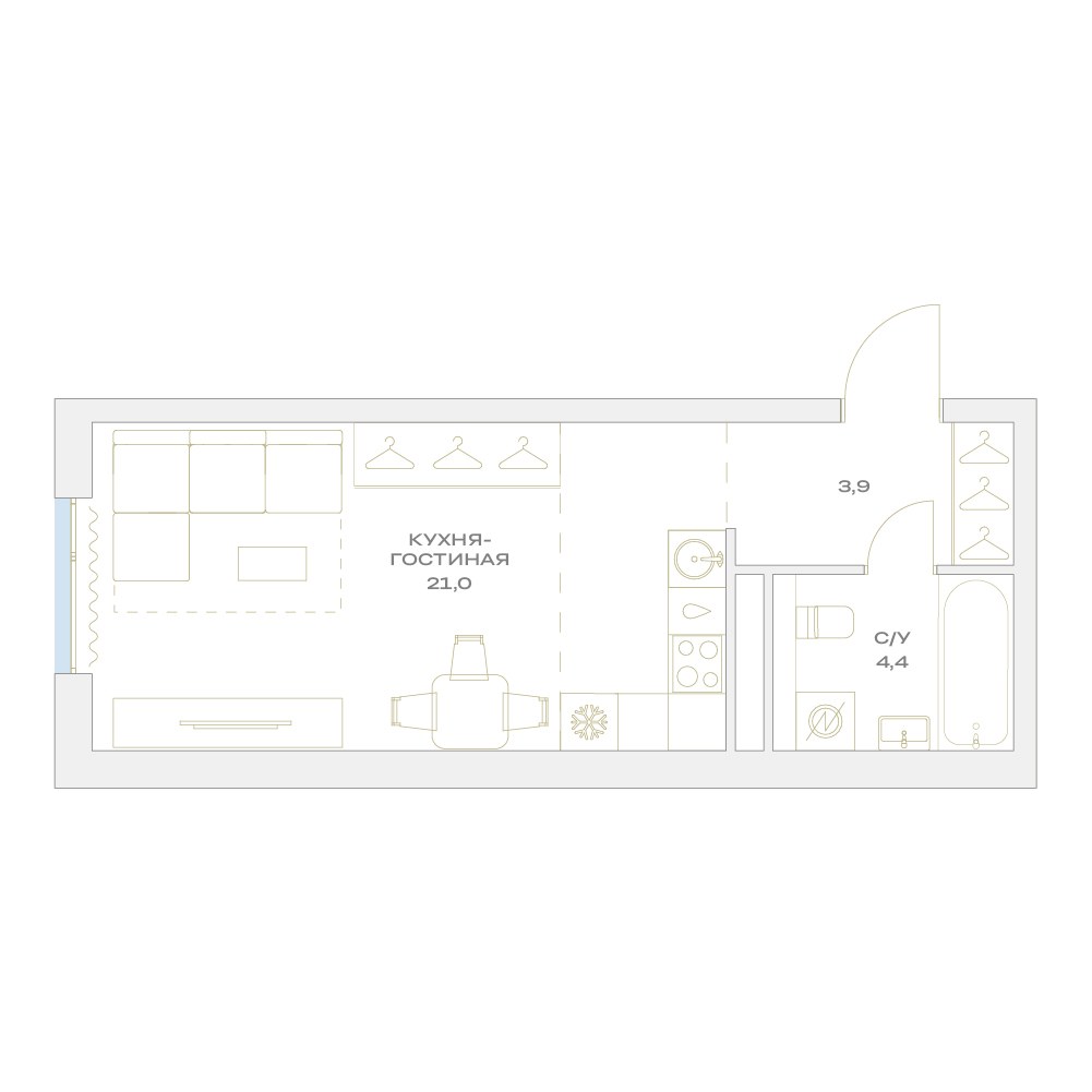 Планировка: Студия, 29.3 м²