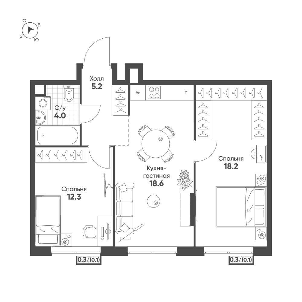 Планировка 58.5 м²