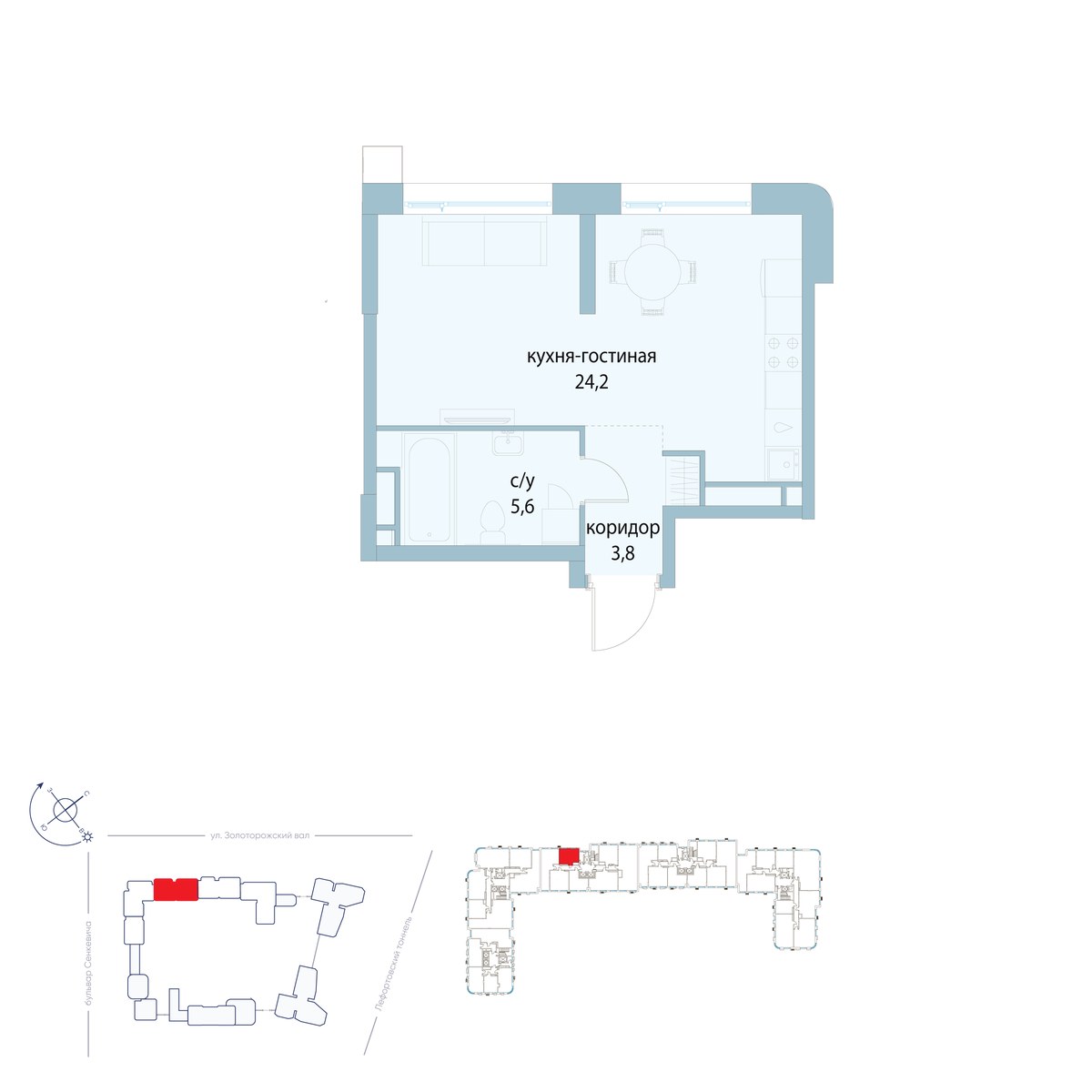 Планировка 33.6 м²