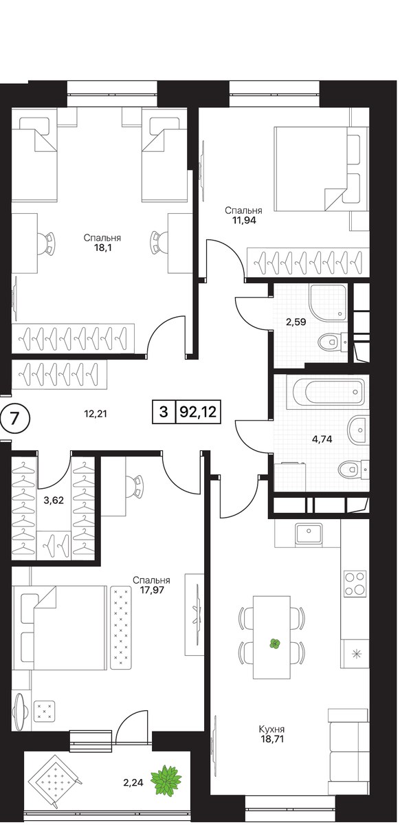 Планировка 92.12 м²
