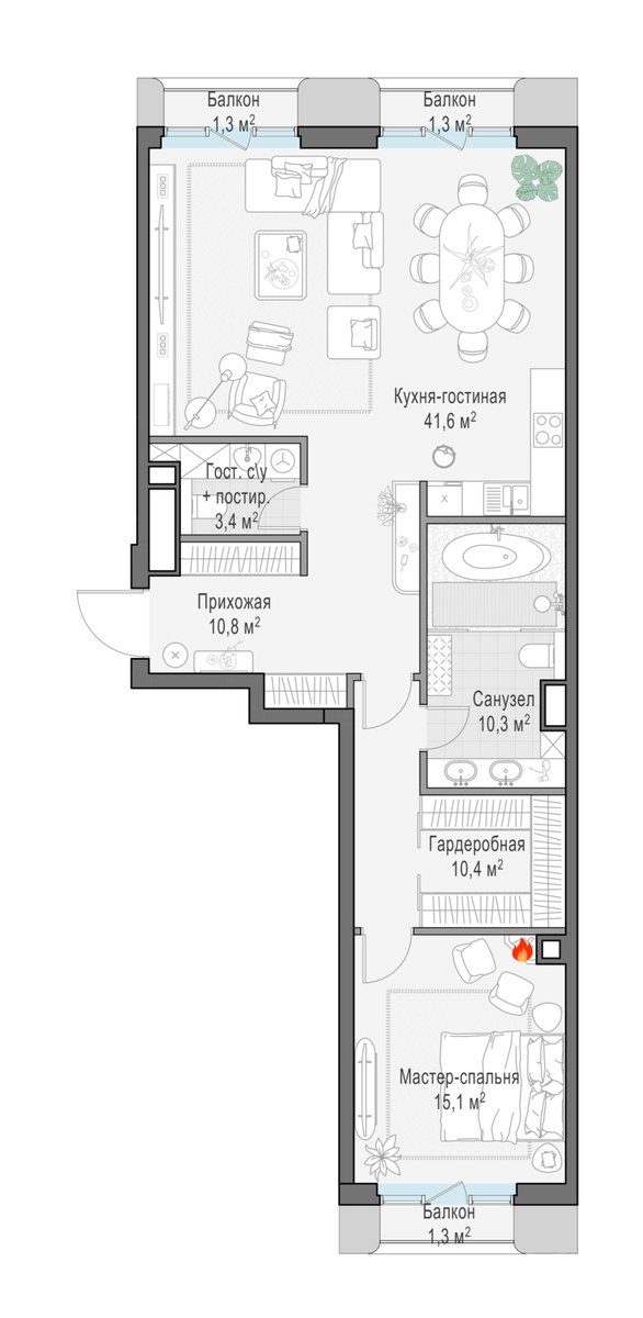 Планировка 91.4 м²