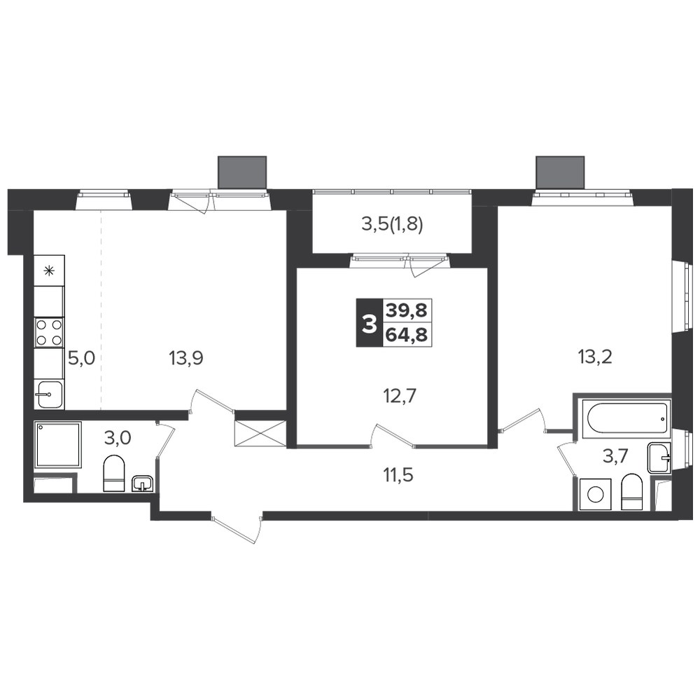 Планировка 64.2 м²