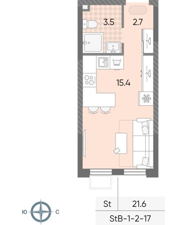 Планировка 21.6 м²