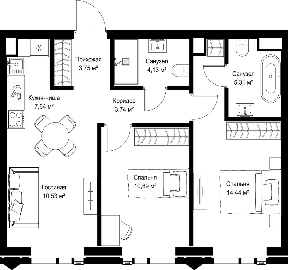 Планировка 60.43 м²