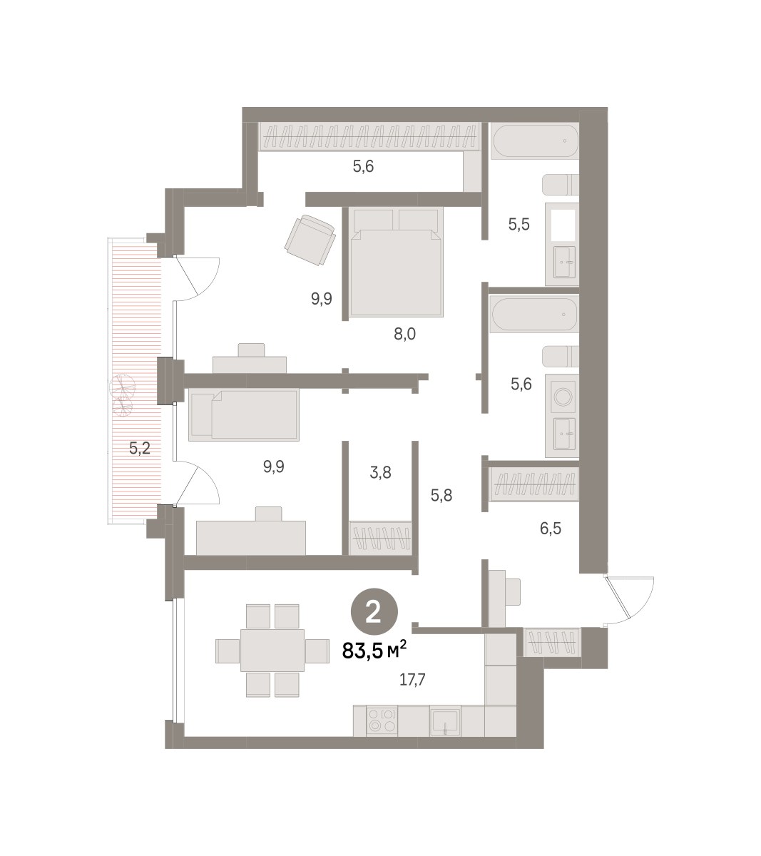 Планировка 83.5 м²