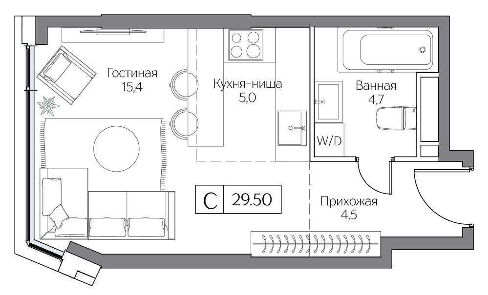 Планировка 29.5 м²