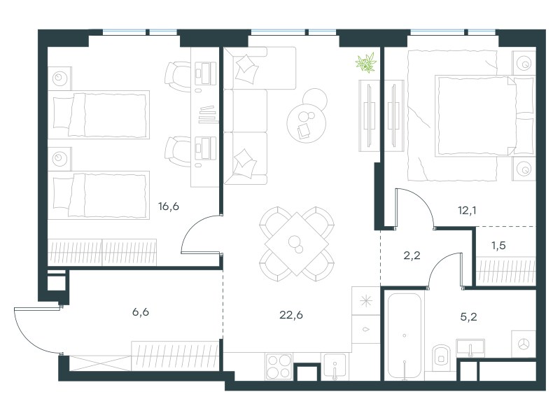 Планировка 66.8 м²