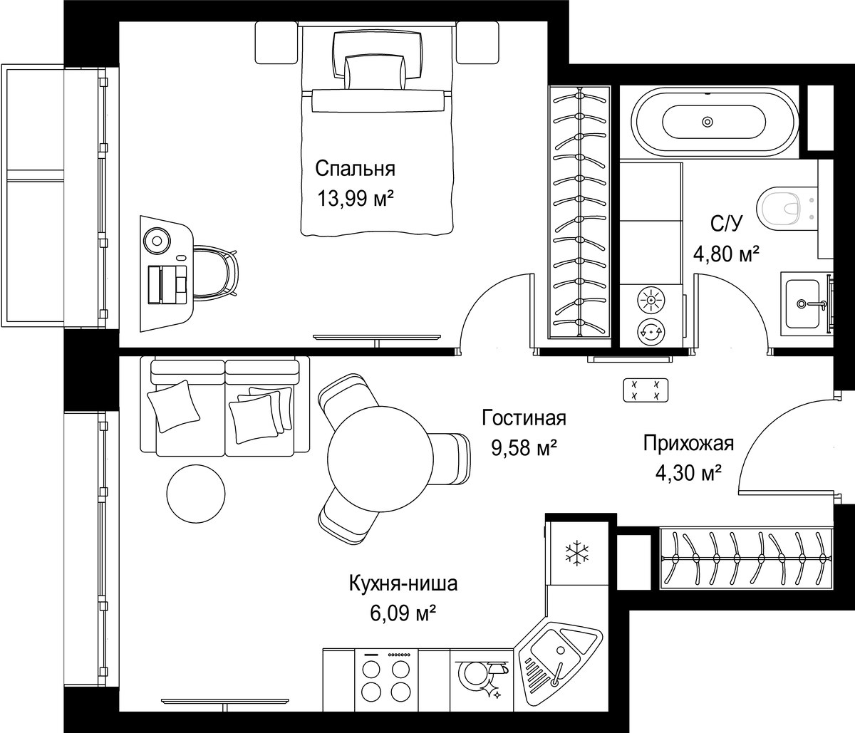Планировка 38.76 м²