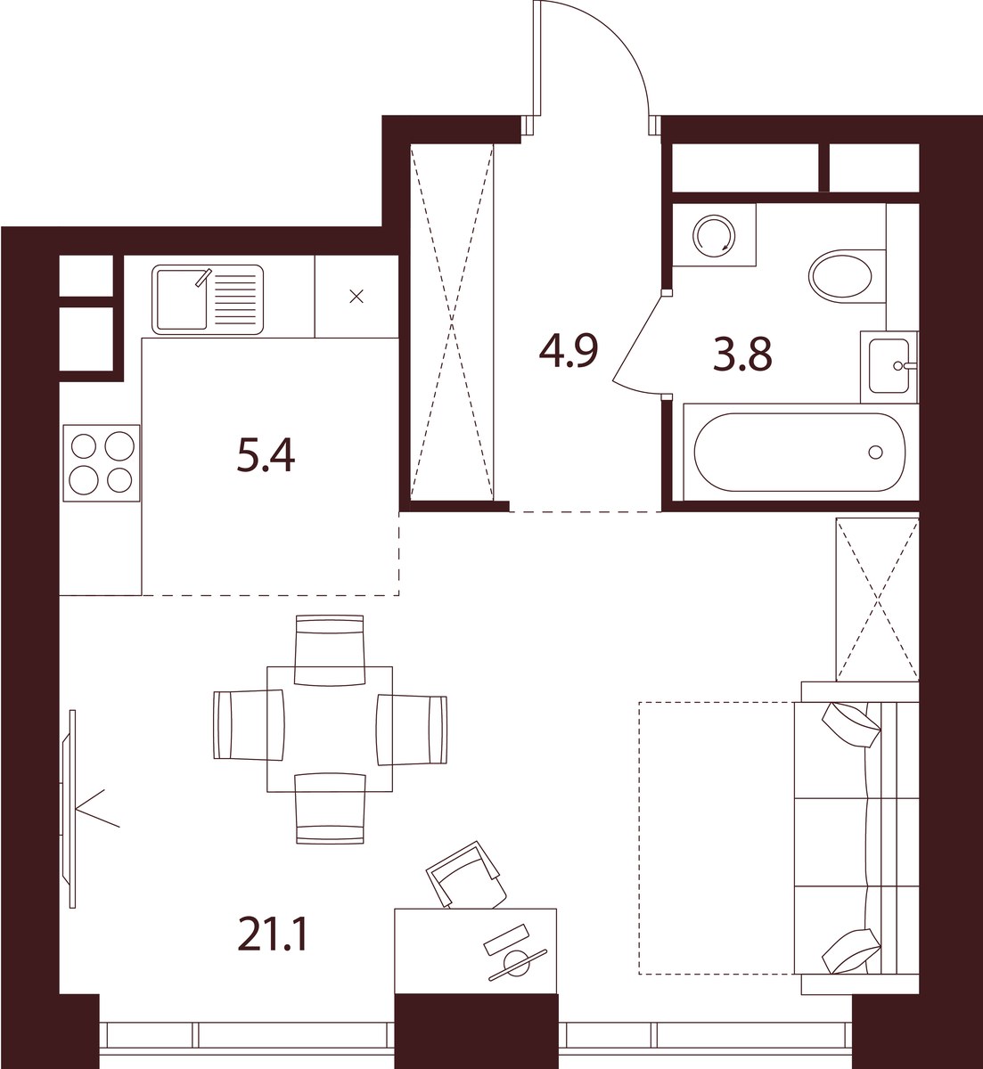 Планировка: 1-комнатная, 35.2 м²