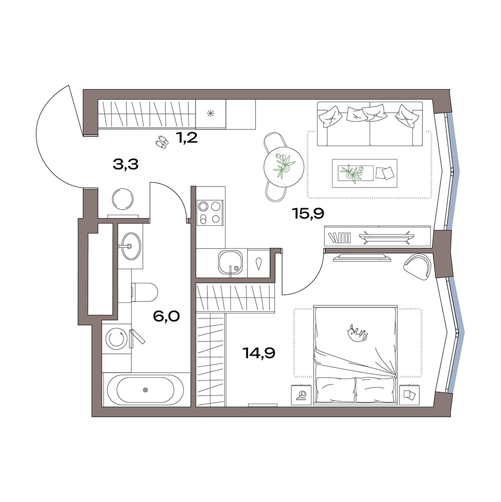 Планировка 41.2 м²