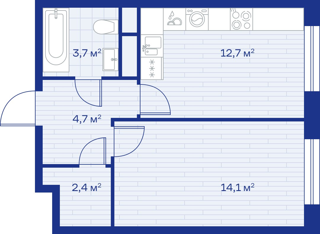 Планировка: 1-комнатная, 38.0 м²