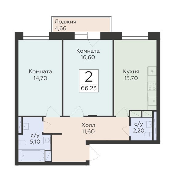 Планировка 66.23 м²