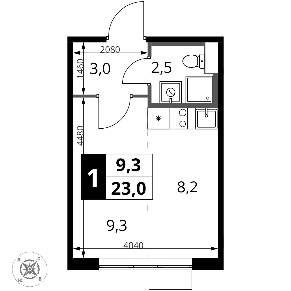 Планировка 23.0 м²
