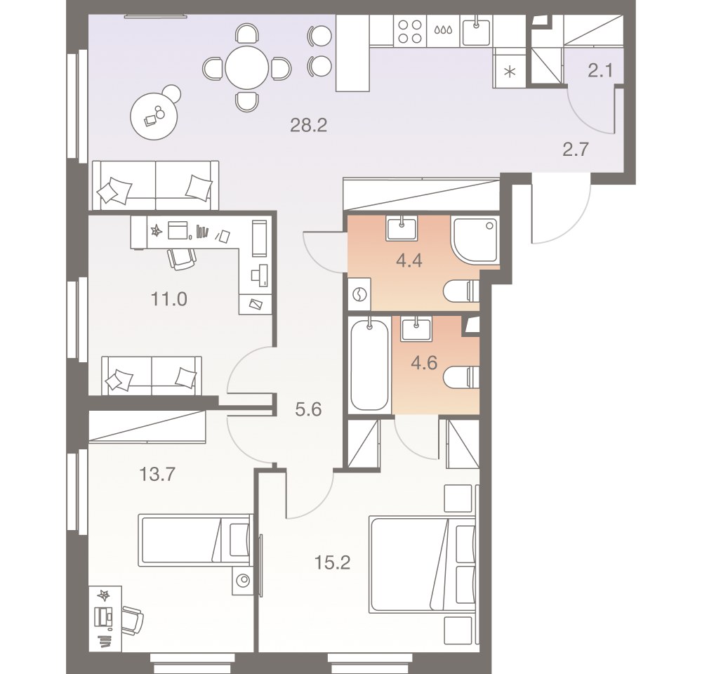 Планировка 87.3 м²