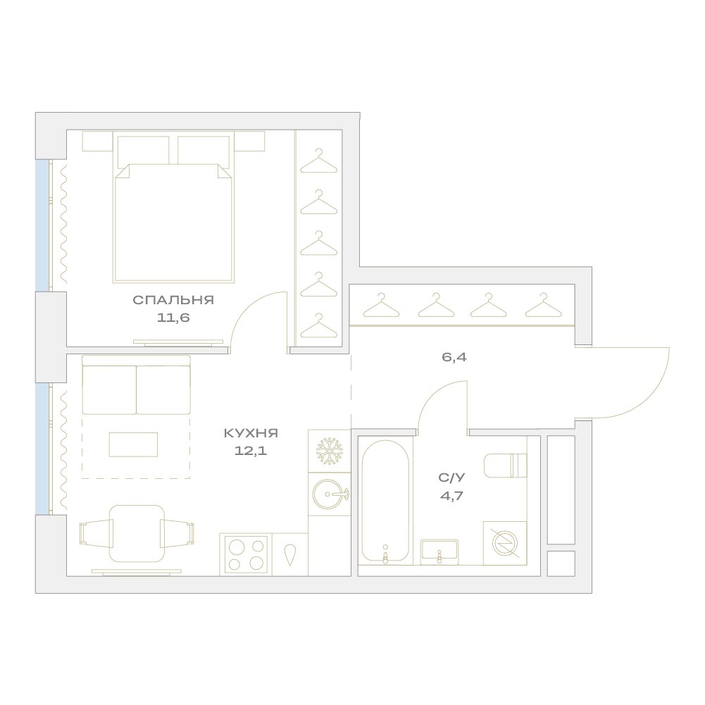 Планировка 34.8 м²