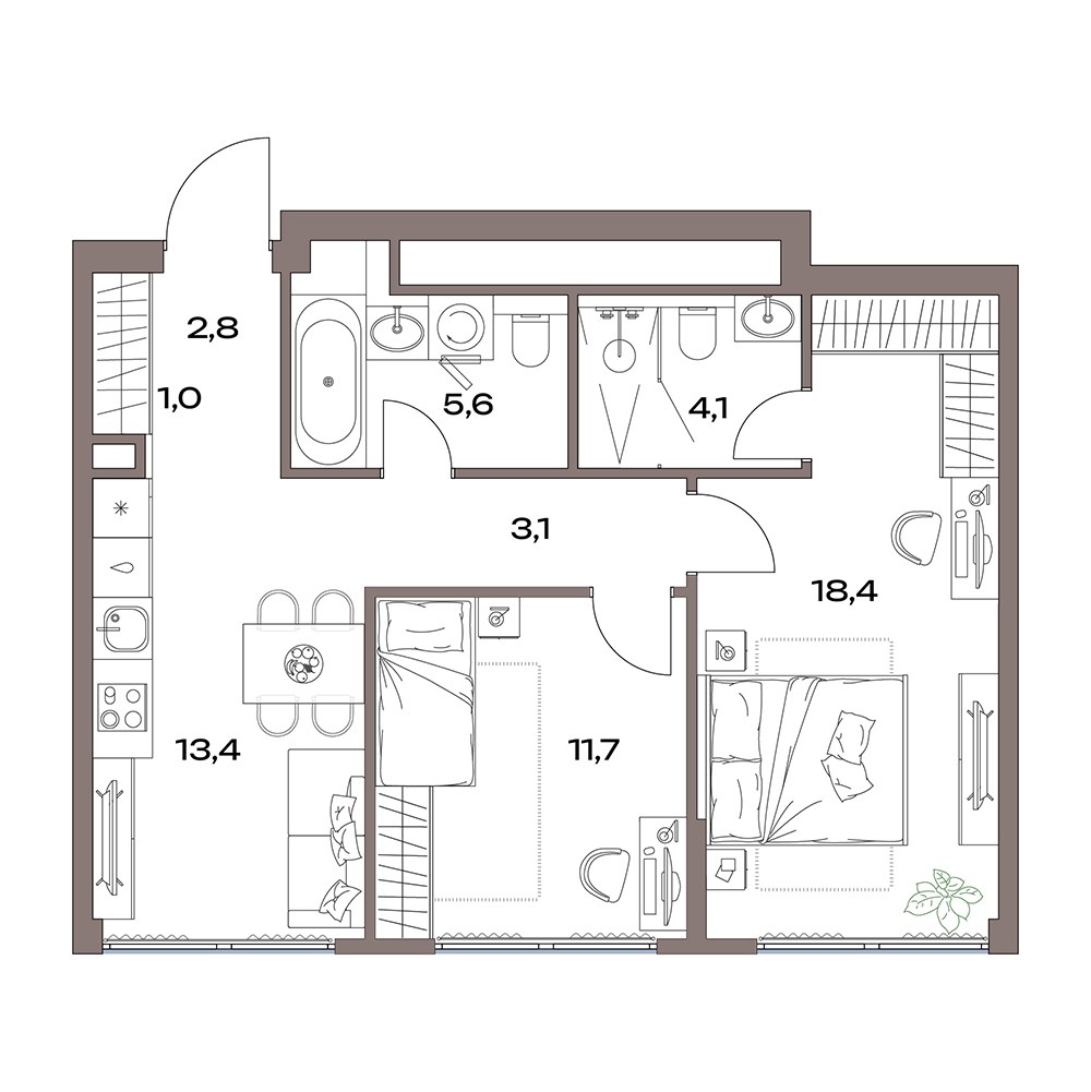 Планировка 60.1 м²