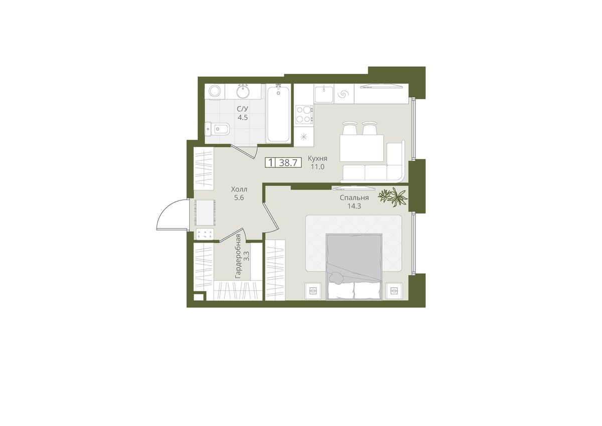 Планировка 38.7 м²
