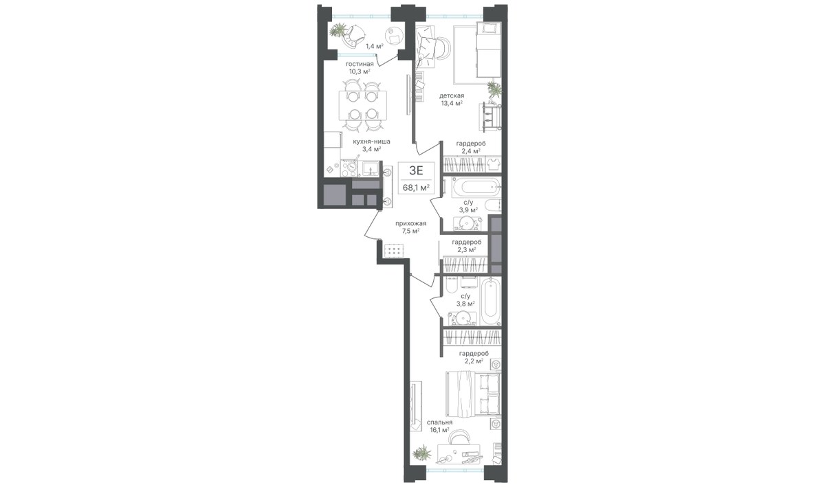 Планировка 66.7 м²