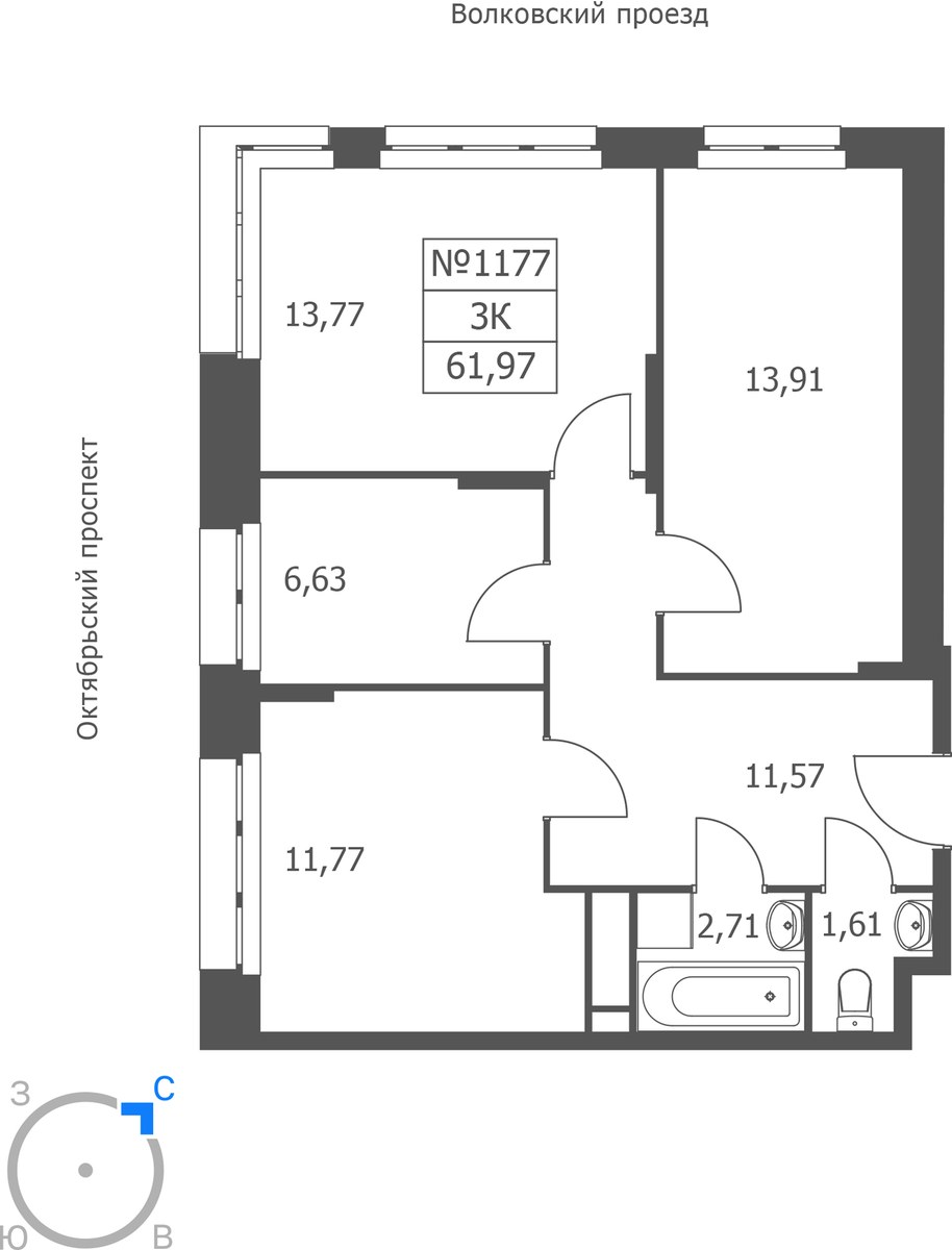 Планировка 61.97 м²