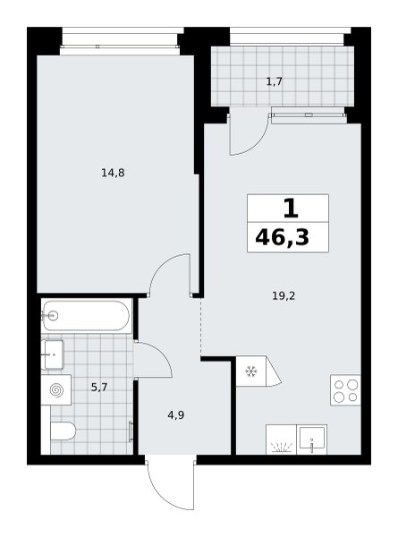 Планировка 46.3 м²