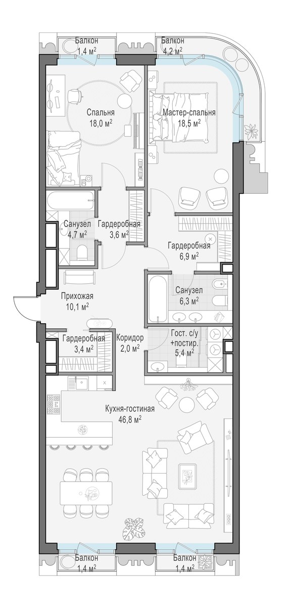 Планировка 126.9 м²