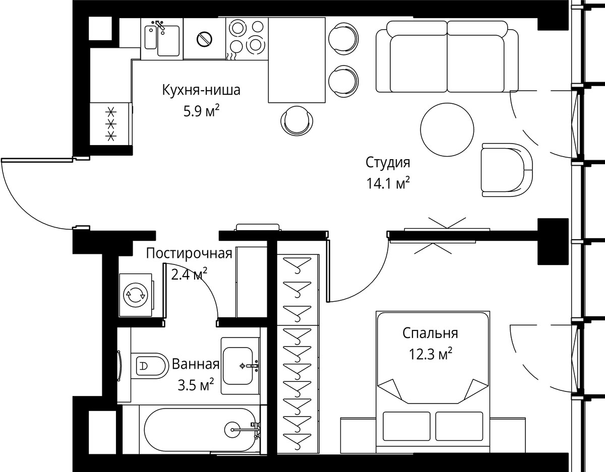 Планировка: 1-комнатная, 38.2 м²