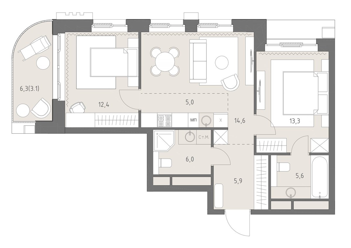 Планировка 65.9 м²