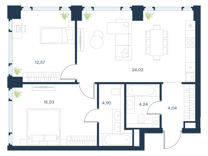 Планировка 64.8 м²