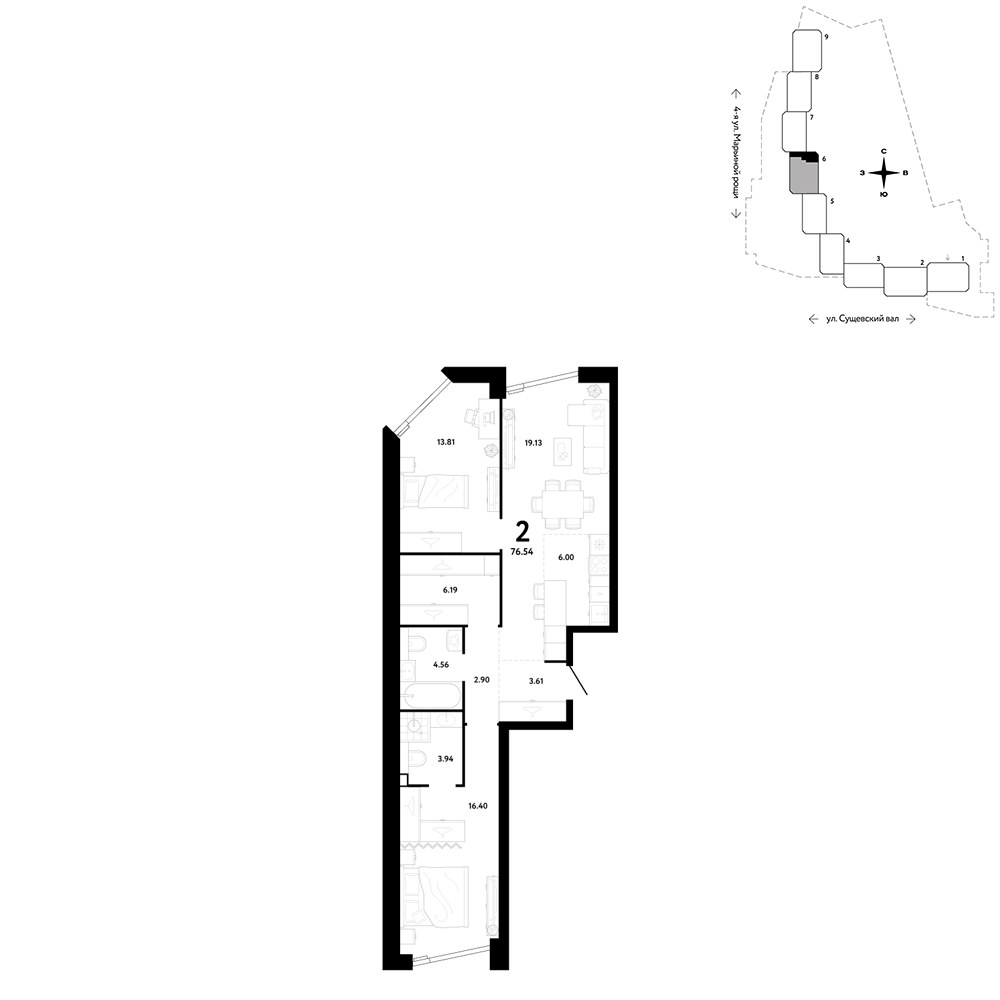 Планировка 76.54 м²