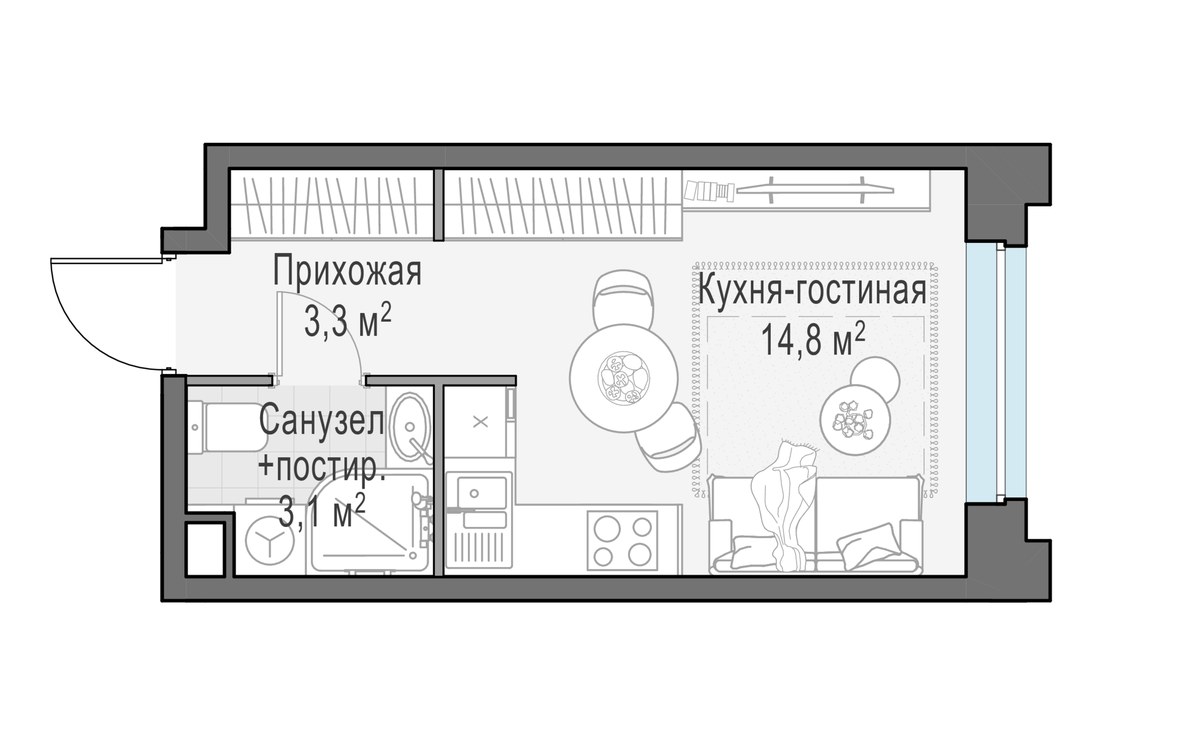 Планировка 21.2 м²
