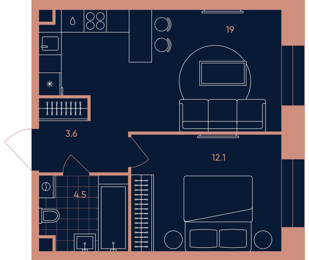 Планировка 39.2 м²