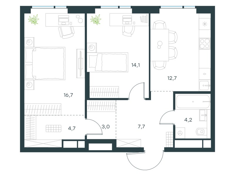 Планировка 63.1 м²