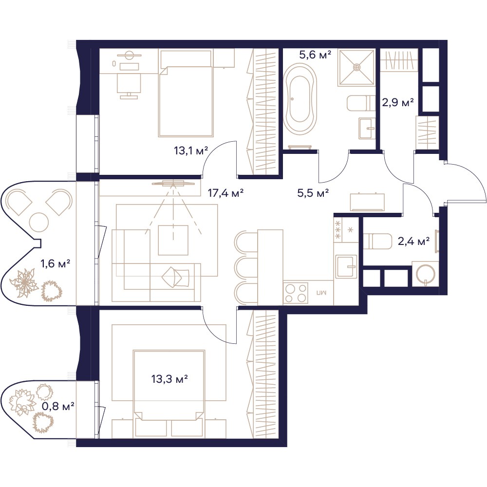 Планировка 62.7 м²