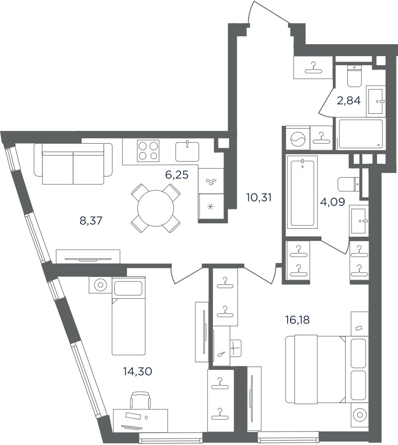 Планировка 62.34 м²