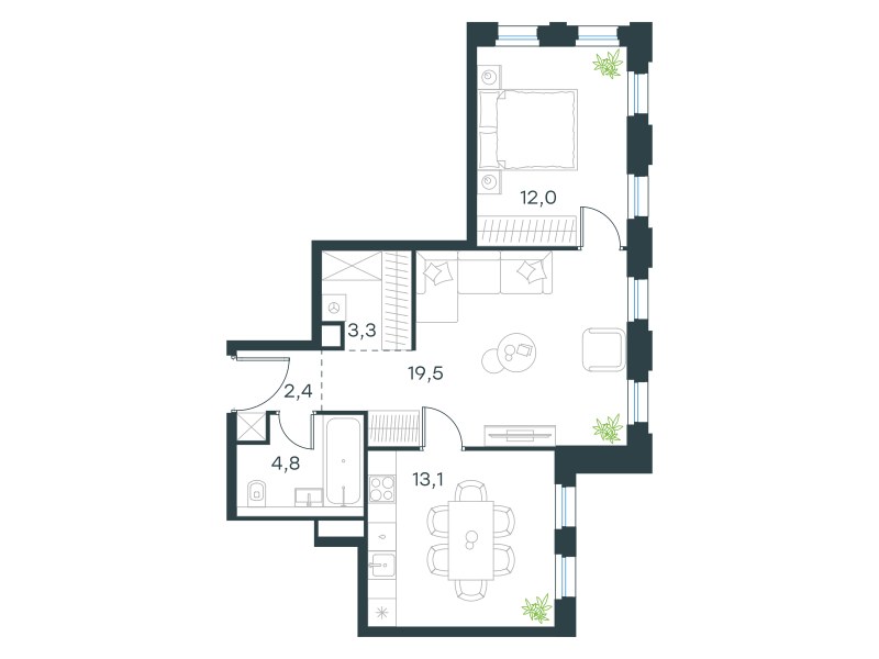 Планировка 55.1 м²