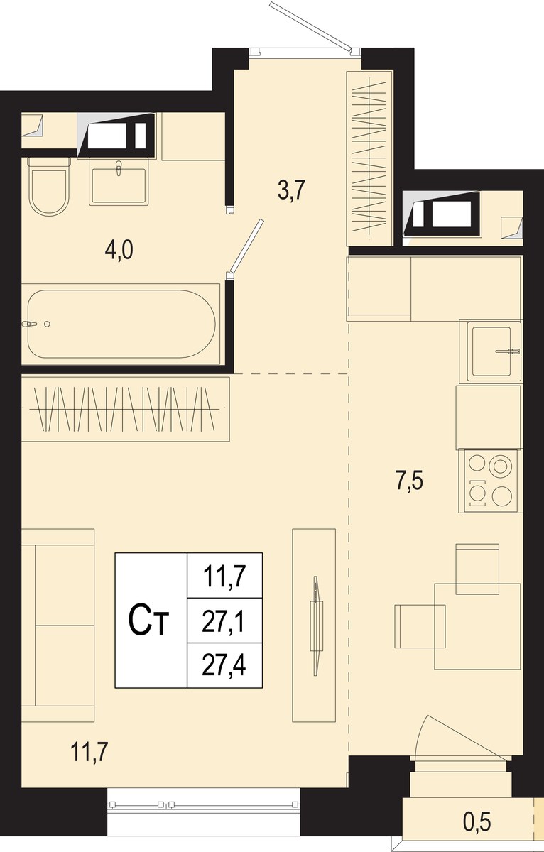 Планировка 27.8 м²