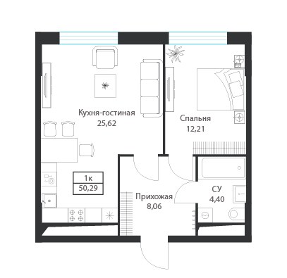 Планировка 50.29 м²