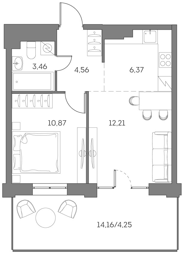 Планировка 41.72 м²