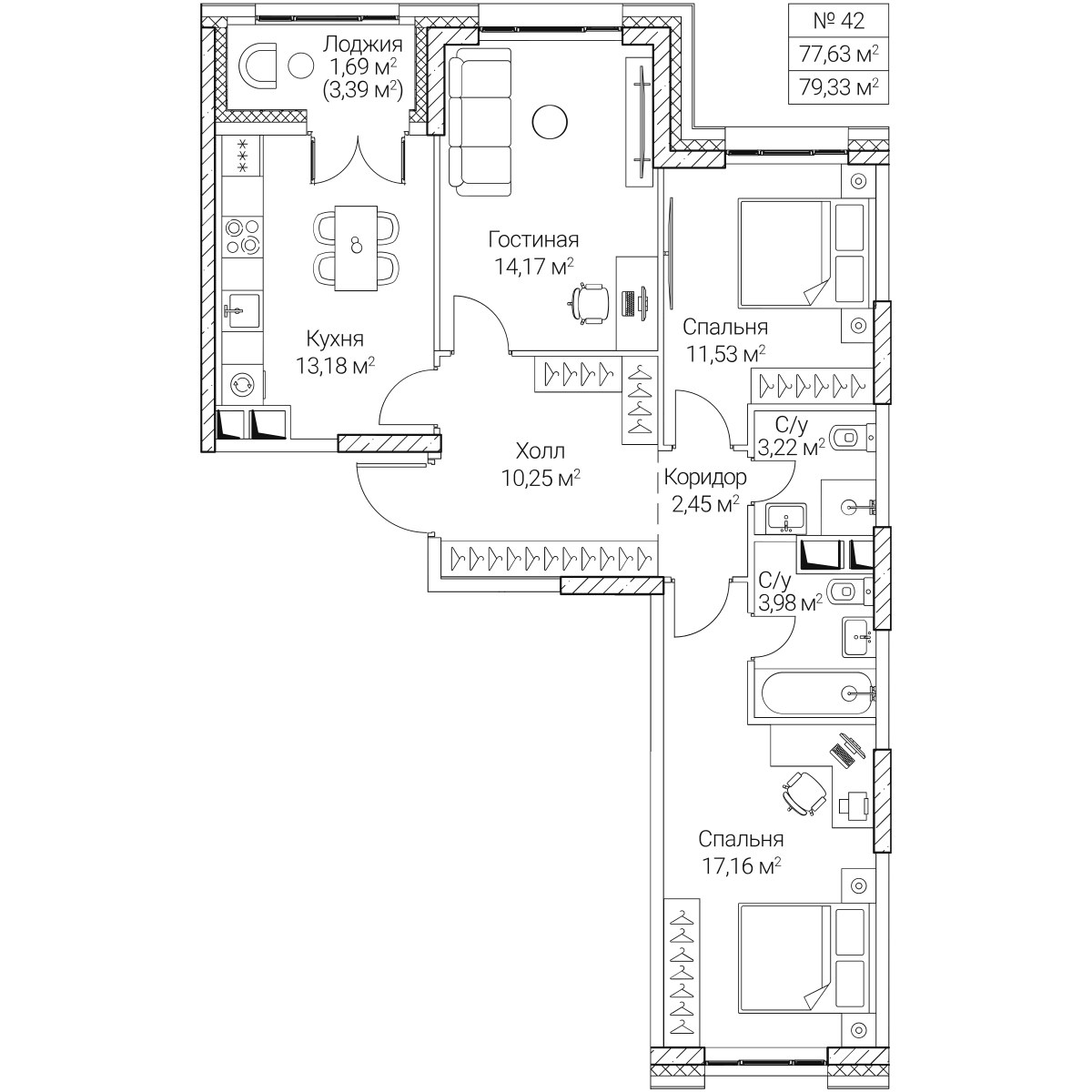Планировка 77.63 м²