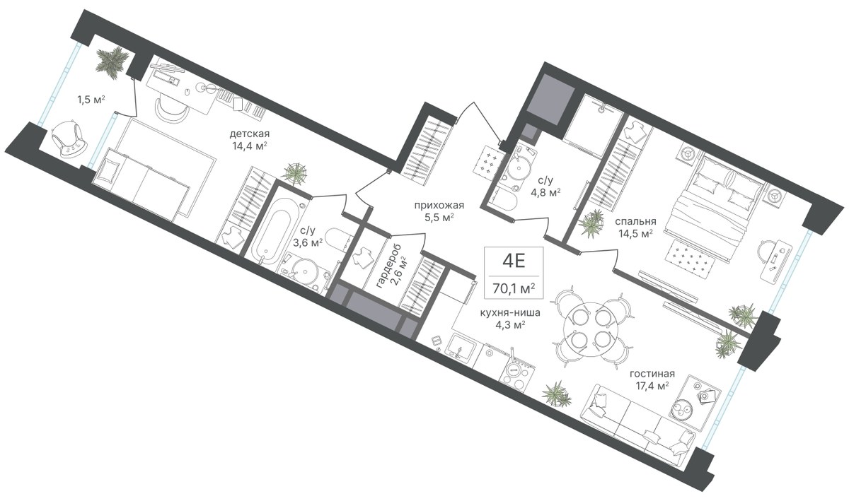 Планировка 68.6 м²