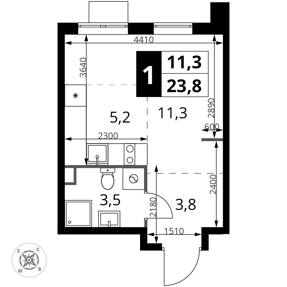 Планировка 23.8 м²