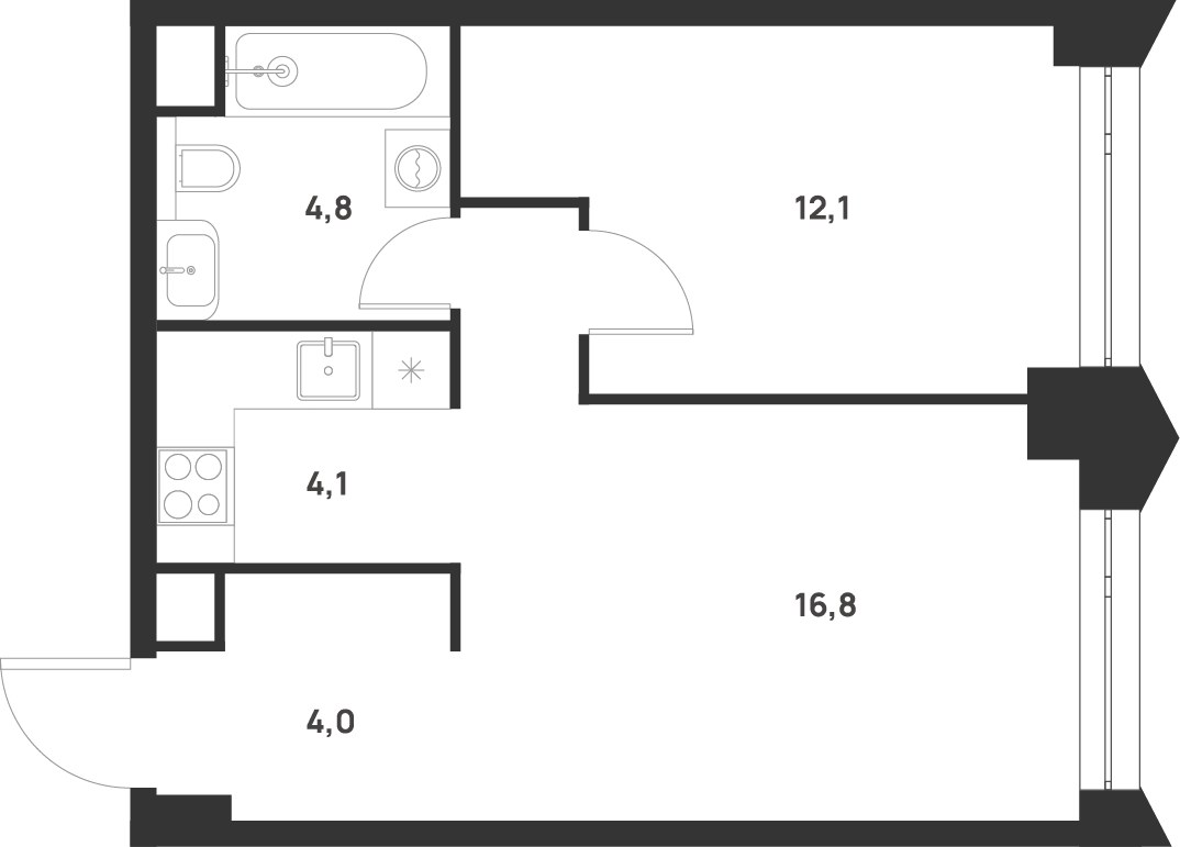 Планировка 41.8 м²
