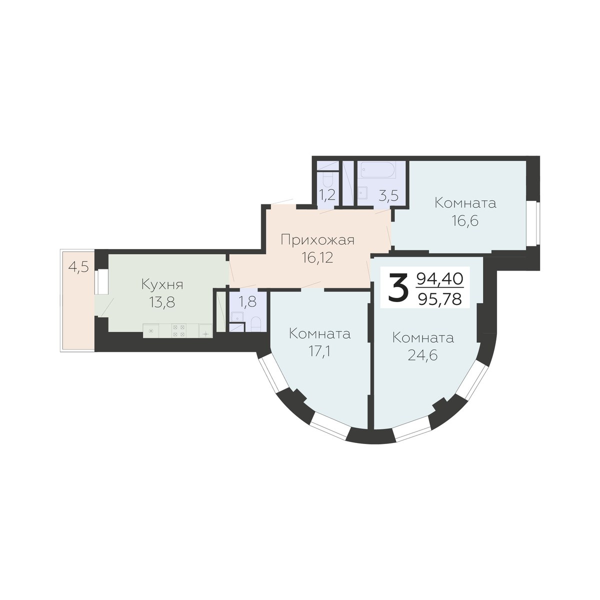 Планировка 95.78 м²