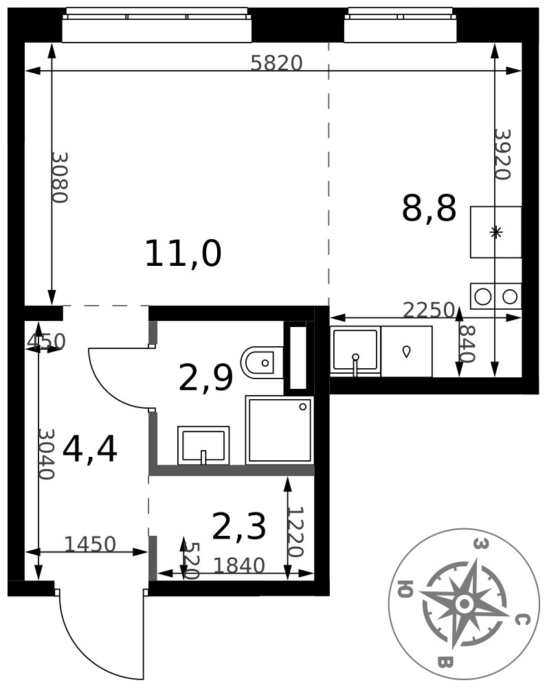 Планировка 29.4 м²