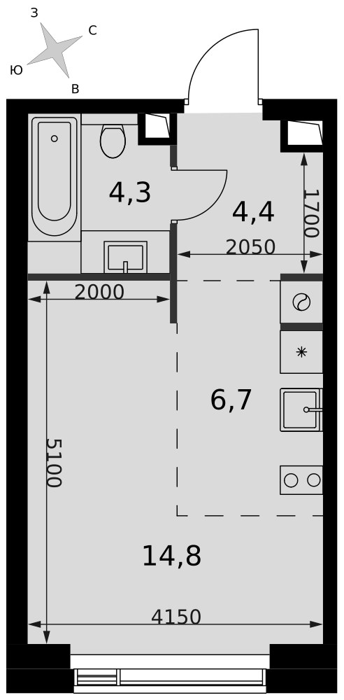 Планировка: Студия, 30.2 м²