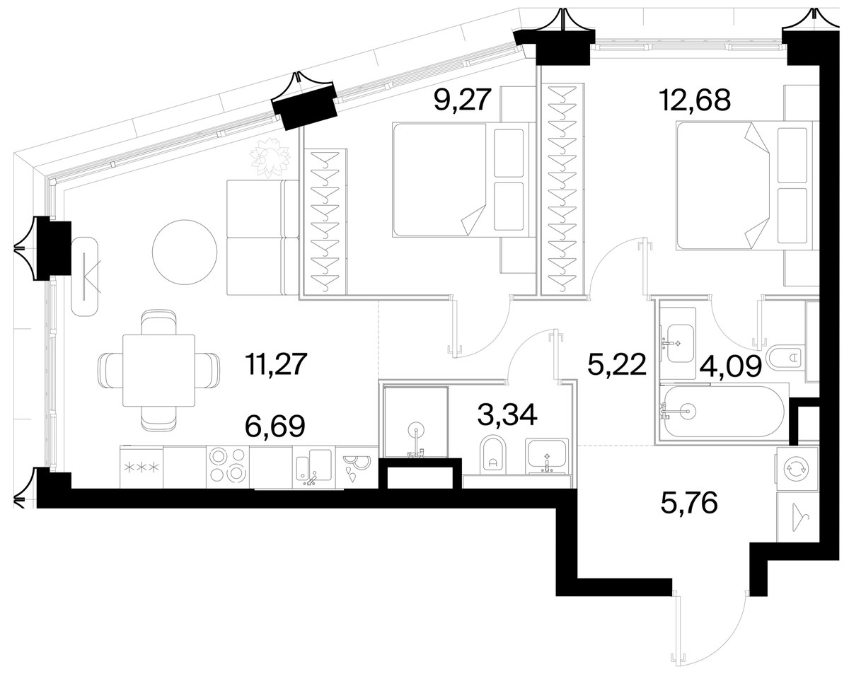 Планировка 58.32 м²